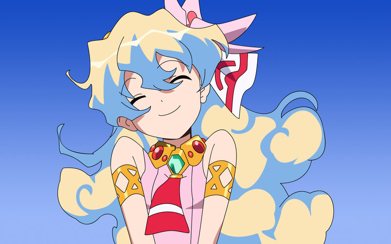 anime character with blue hair