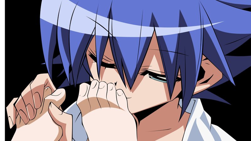 anime character with blue hair