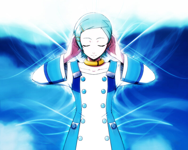 anime character with blue hair