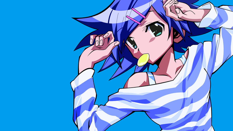 anime character with blue hair