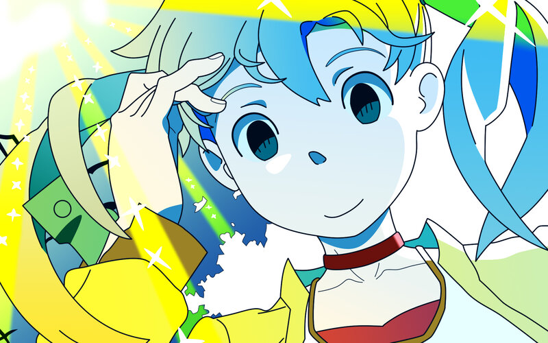 anime character with blue hair