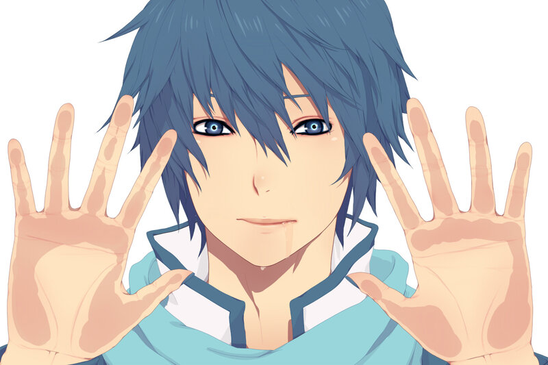 anime character with blue hair