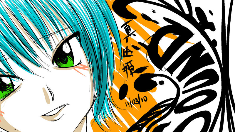 anime character with blue hair