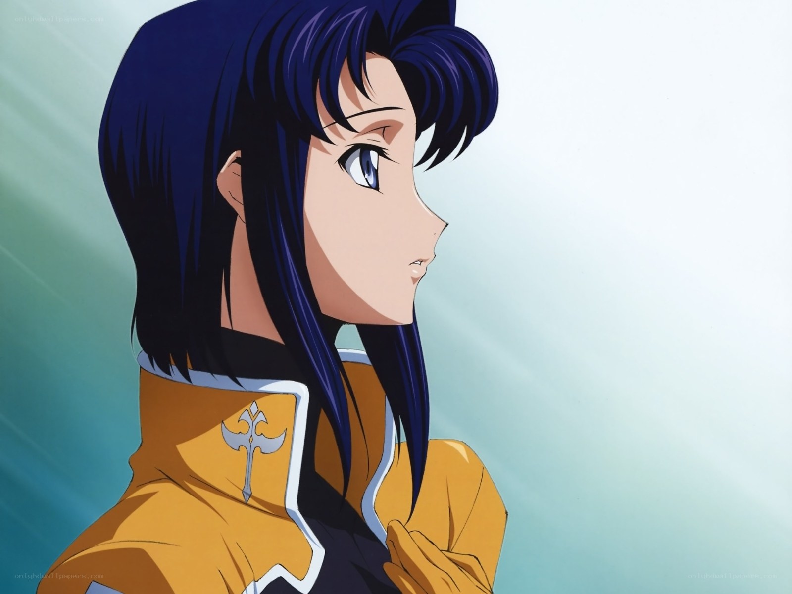anime character with blue hair