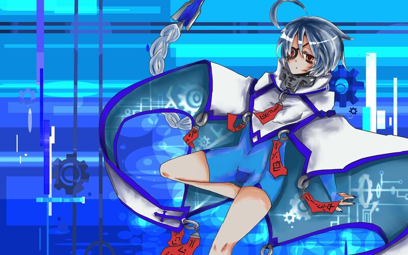 anime character with blue hair