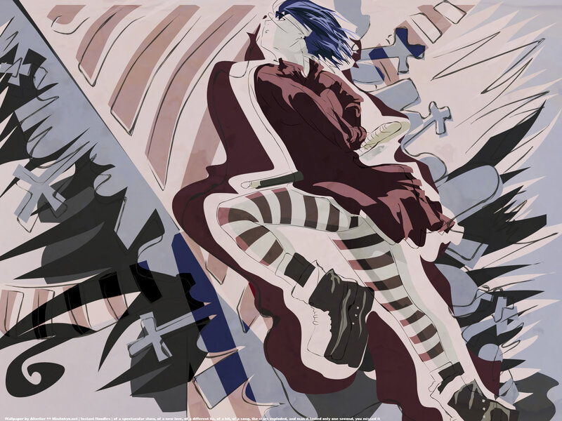 anime character with blue hair