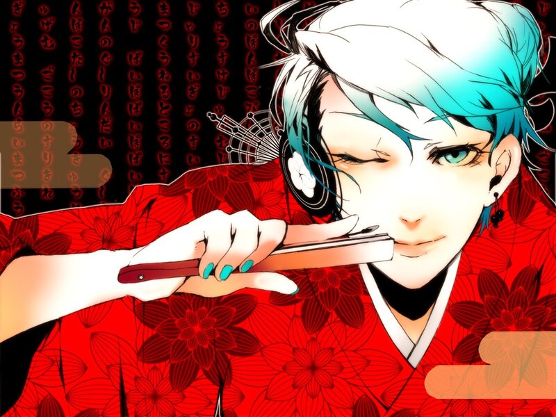 anime character with blue hair
