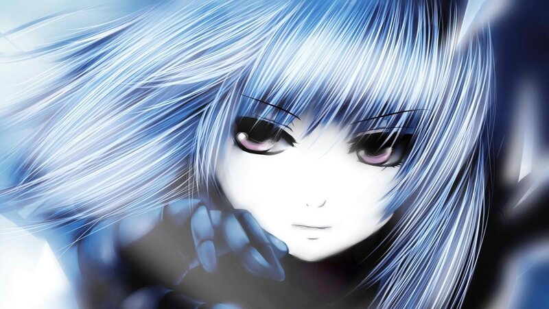 anime character with blue hair