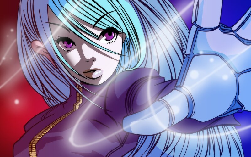 anime character with blue hair
