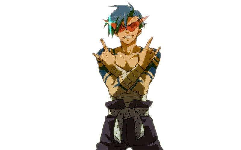 anime character with blue hair