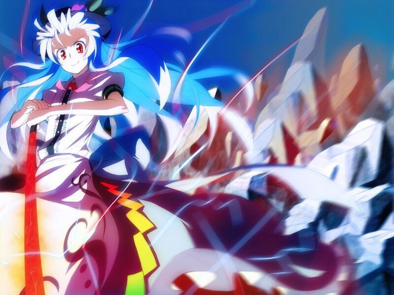 anime character with blue hair