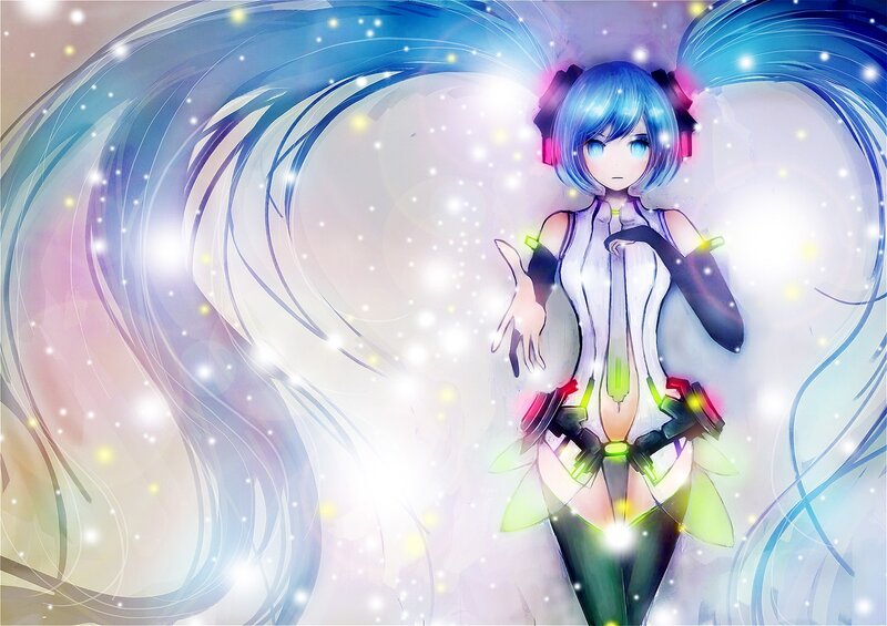 anime character with blue hair