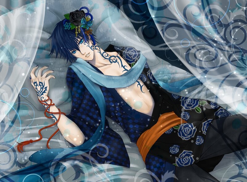 anime character with blue hair