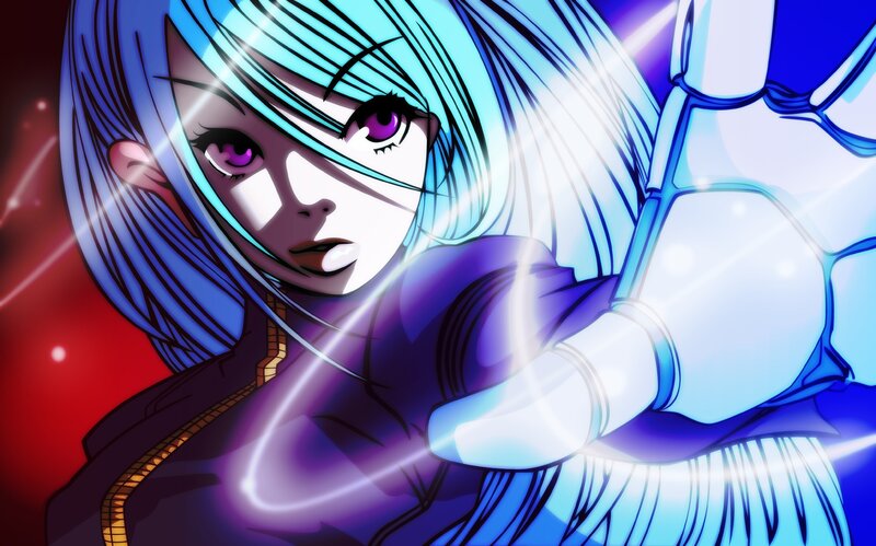 anime character with blue hair