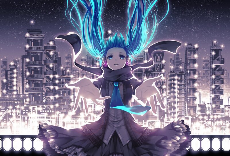 anime character with blue hair