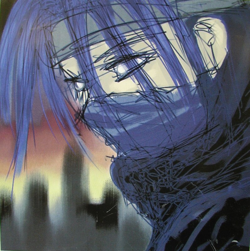 anime character with blue hair