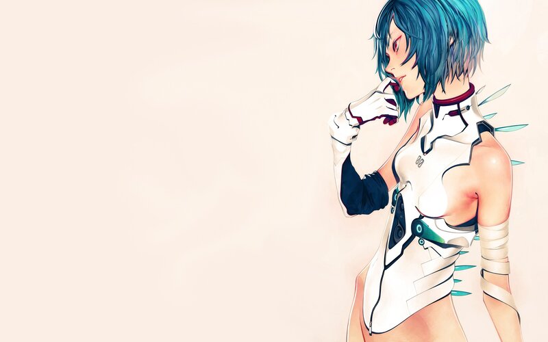 anime character with blue hair