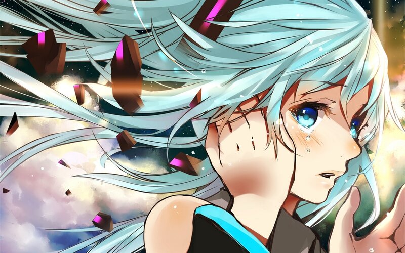 anime character with blue hair
