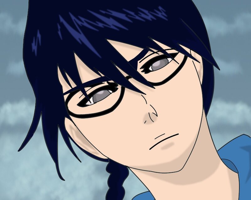 anime character with blue hair