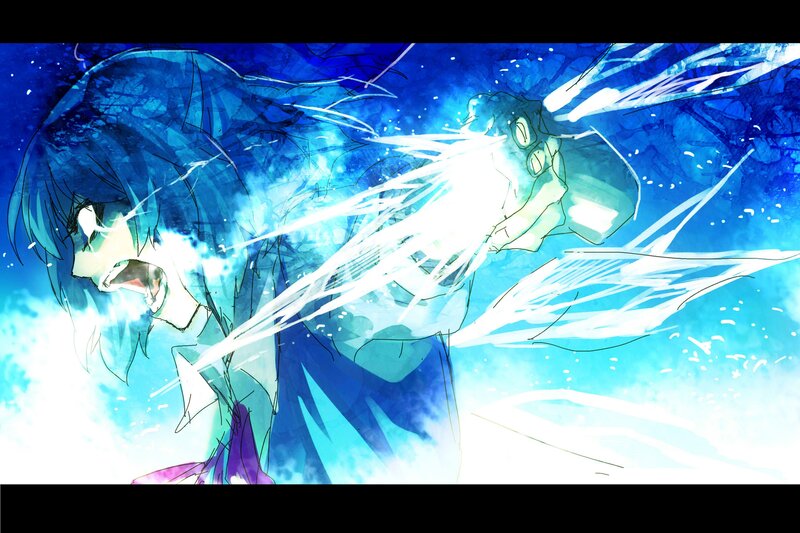 anime character with blue hair