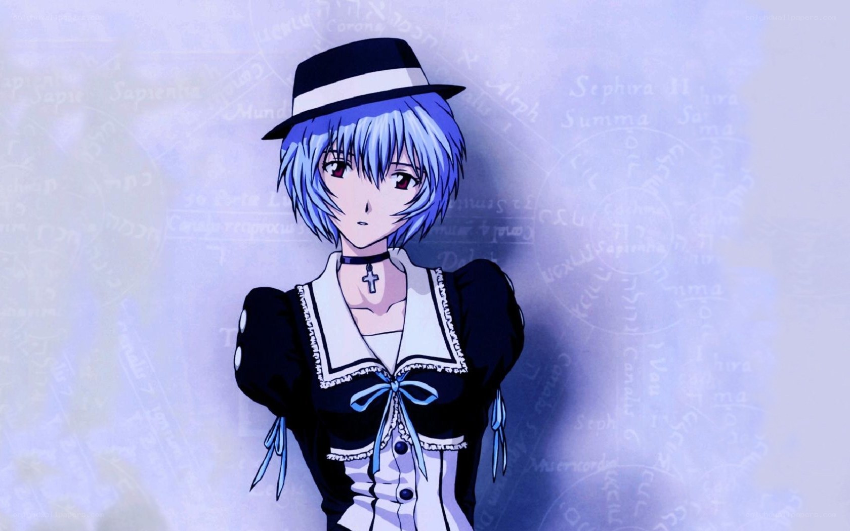 anime character with blue hair