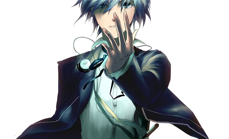 anime character with blue hair