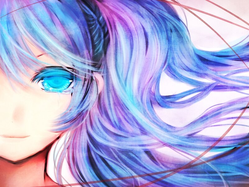 anime character with blue hair