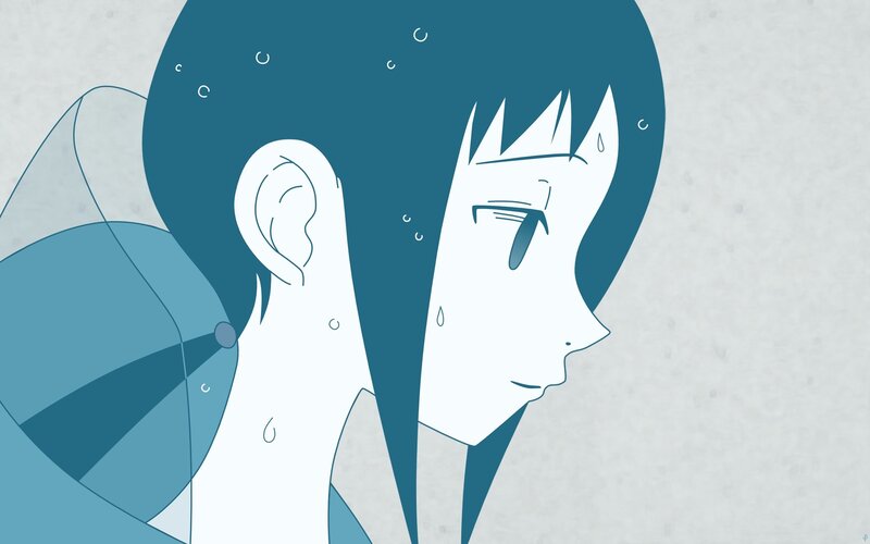 anime character with blue hair
