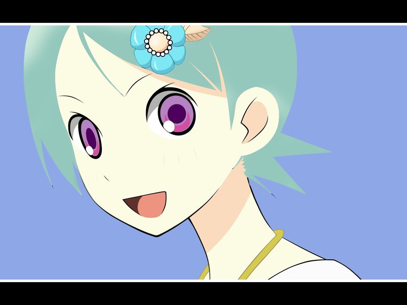 anime character with blue hair