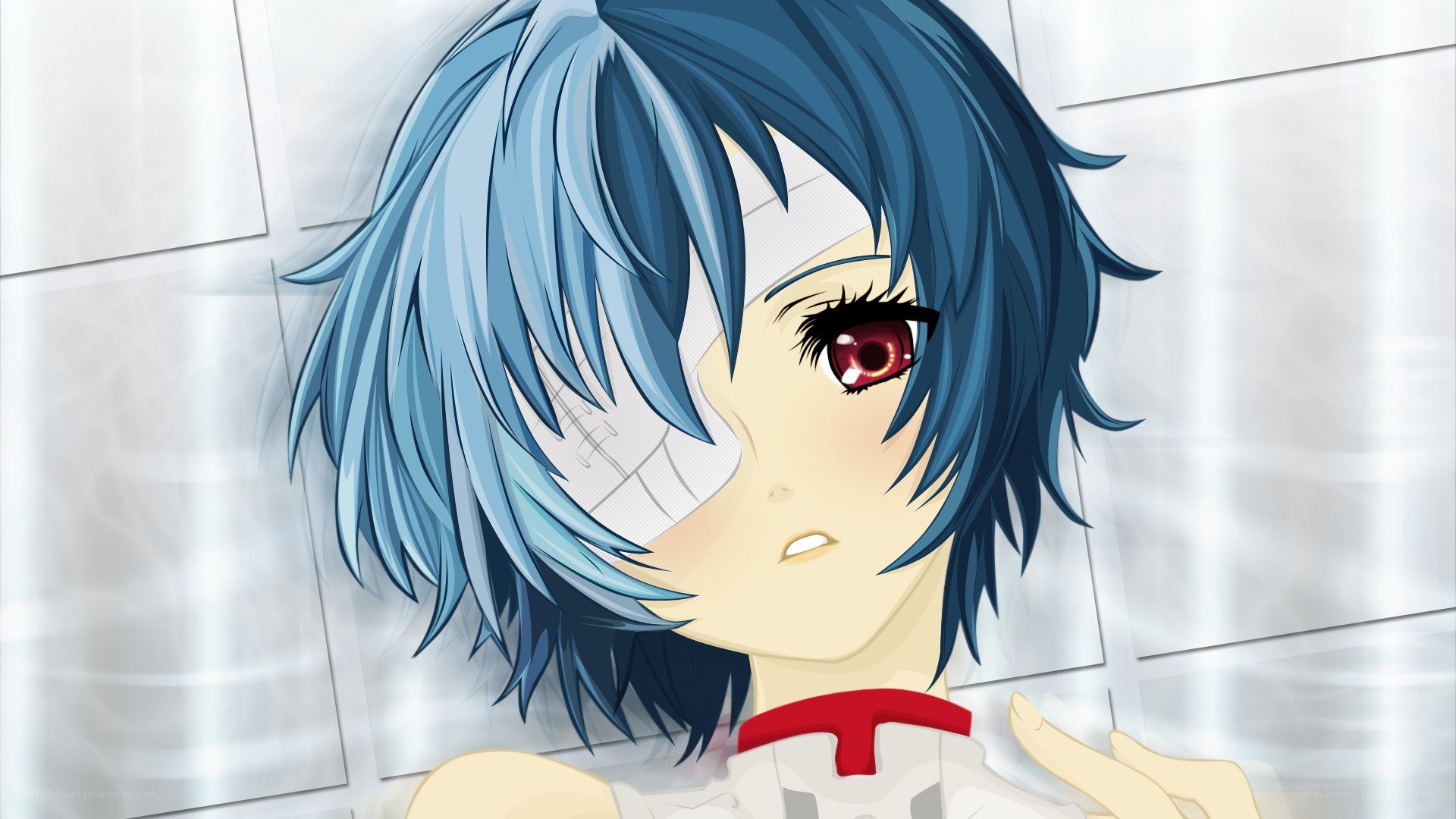 anime character with blue hair
