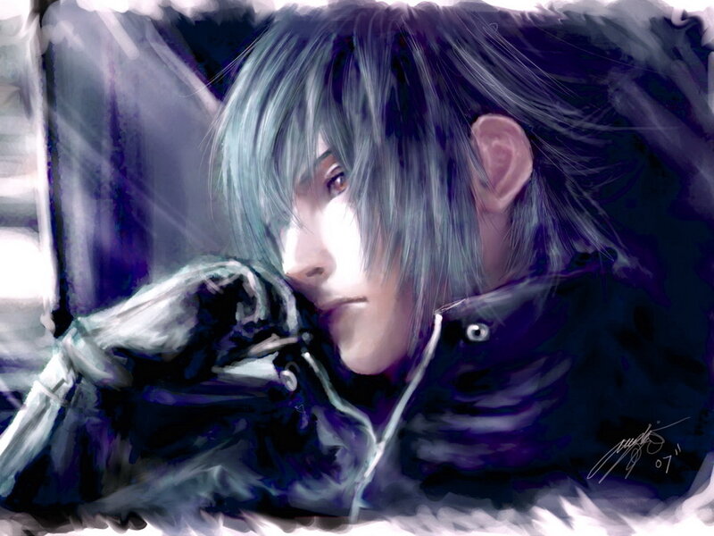 anime character with blue hair