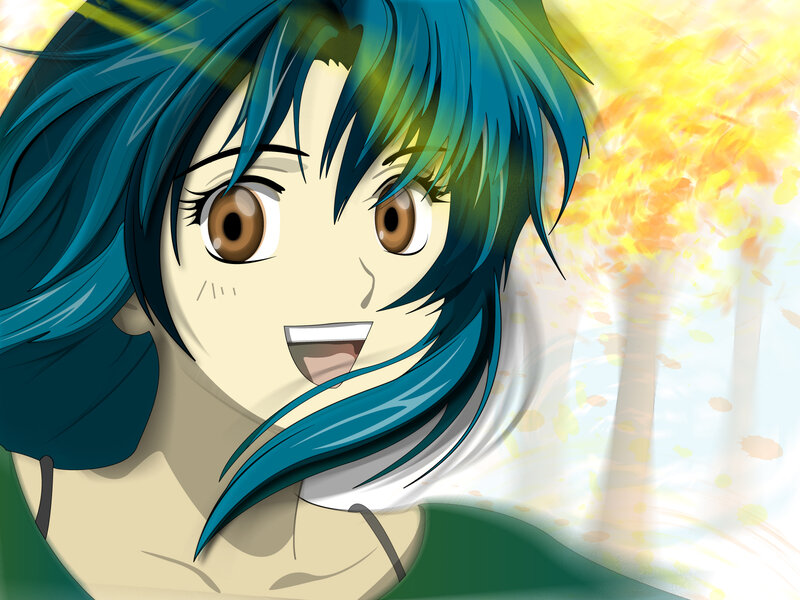 anime character with blue hair
