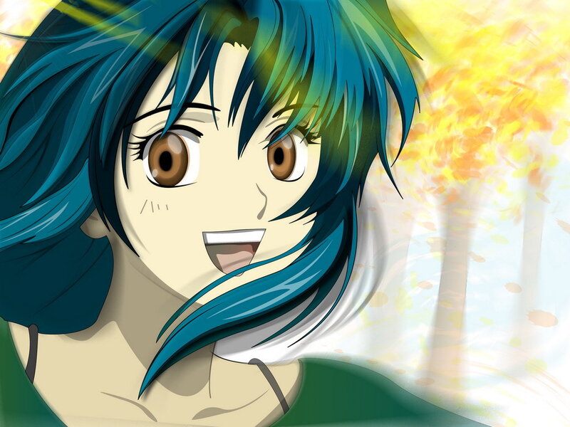 anime character with blue hair
