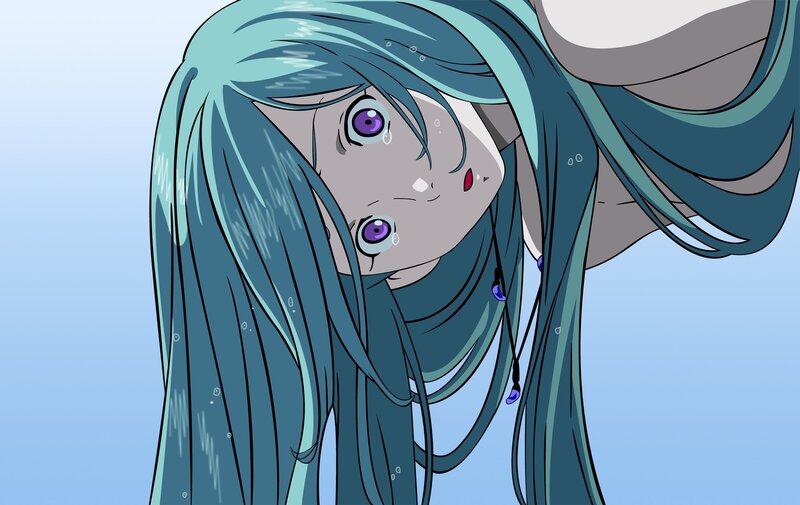 anime character with blue hair