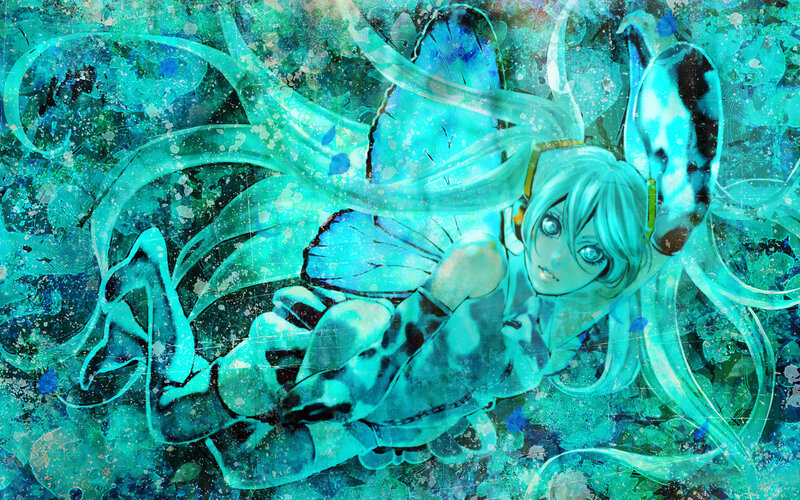 anime character with blue hair