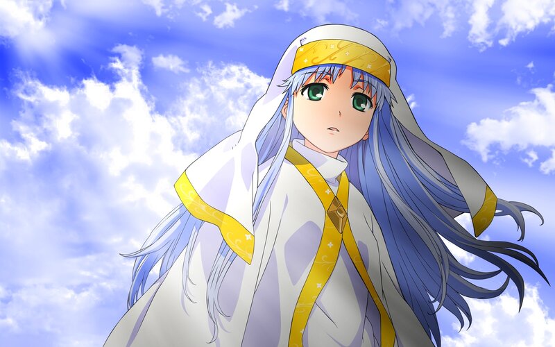 anime character with blue hair