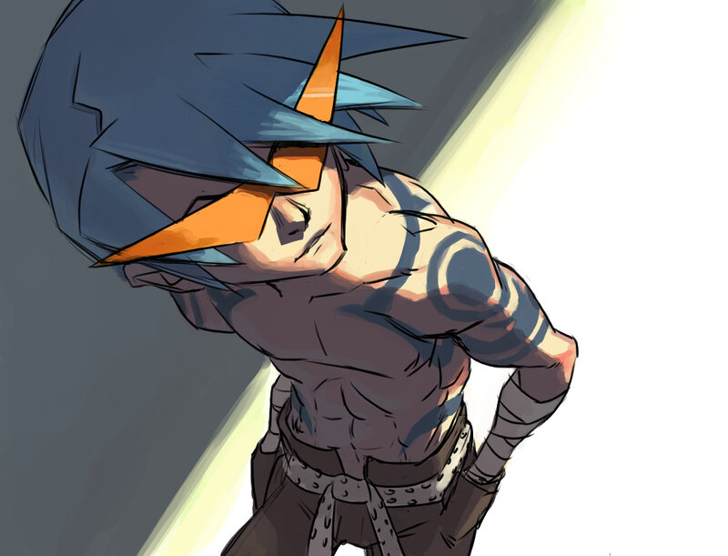 anime character with blue hair