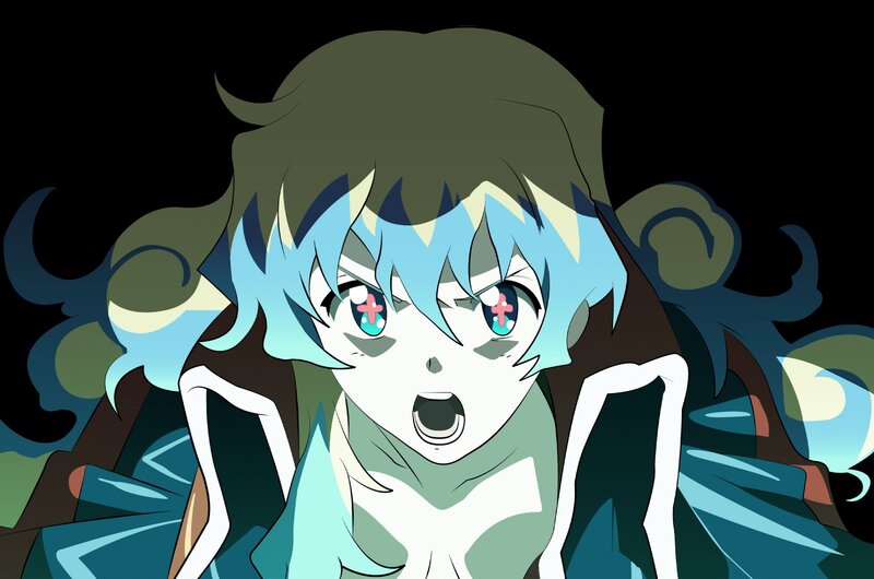 anime character with blue hair