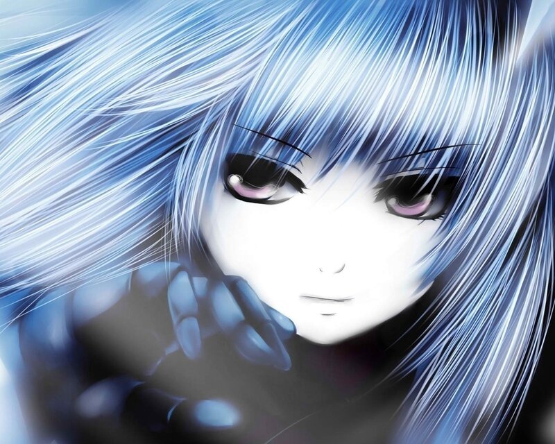 anime character with blue hair