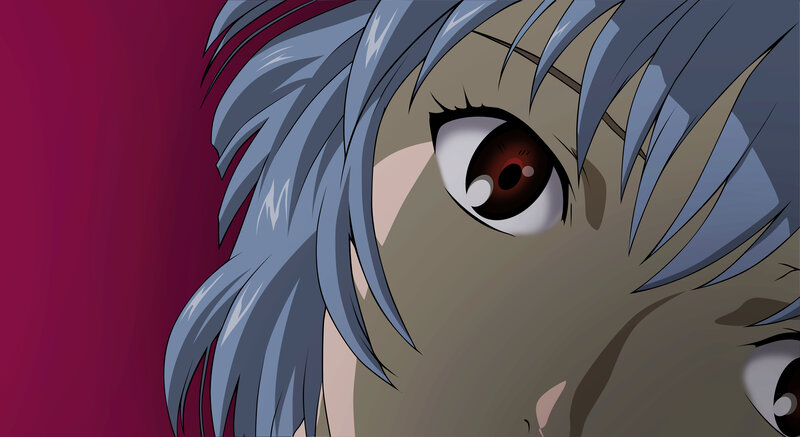 anime character with blue hair