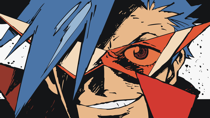 anime character with blue hair