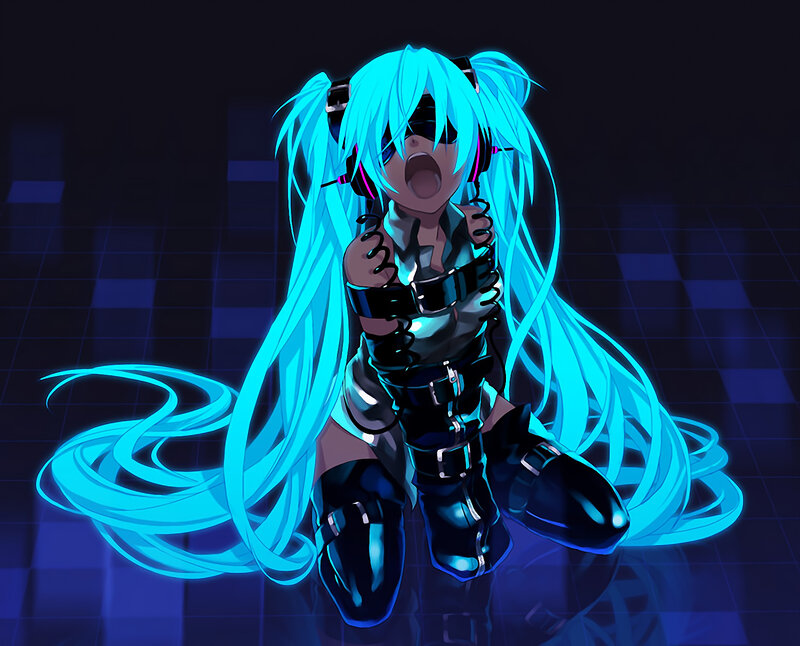 anime character with blue hair