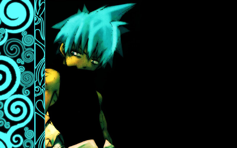 anime character with blue hair