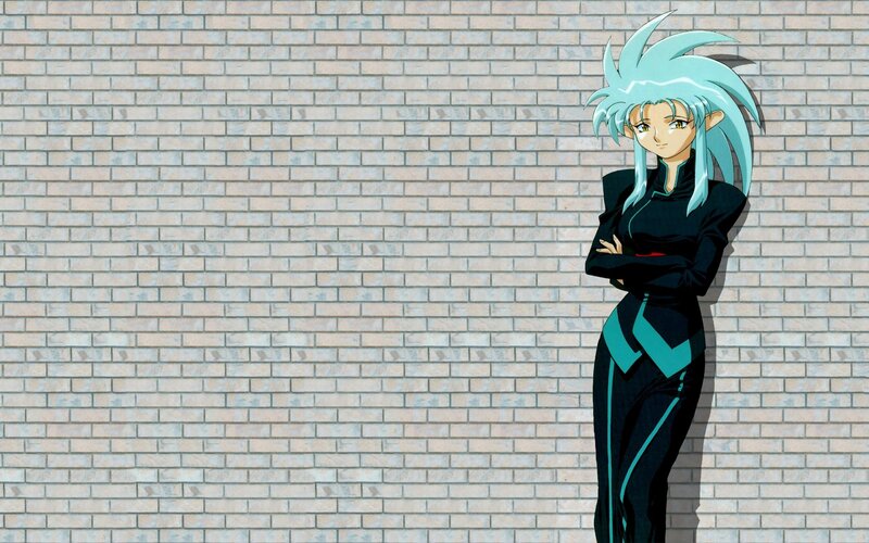 Anime Character with Blue Hair — Black, Confident
