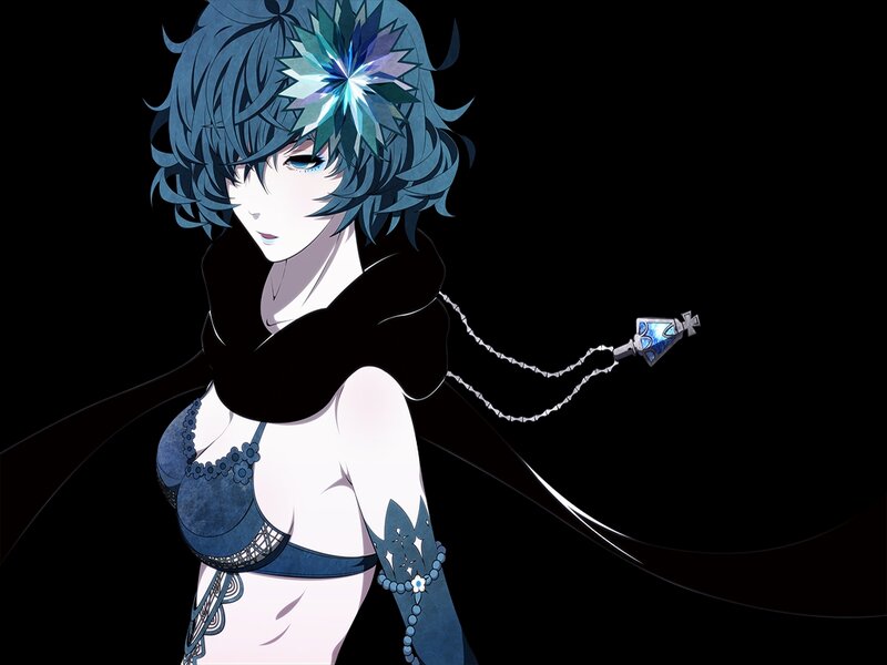 Anime Character with Blue Hair — Black, Dramatic, Cape