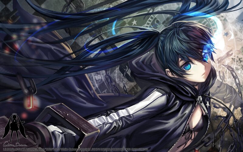 Anime Character with Blue Hair — Black, Dramatic, Digital Art, Chains, Blue Eyes, Hooded Cloak