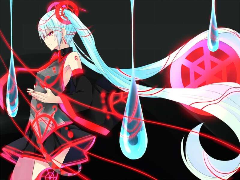 Anime Character with Blue Hair — Black, Dramatic, Digital Art, Long Hair