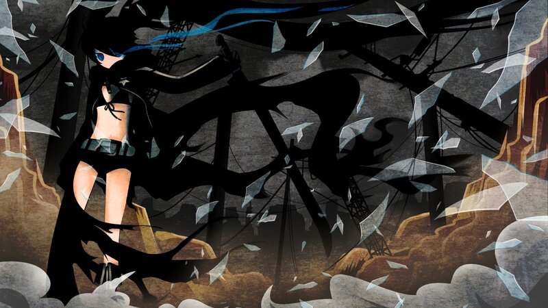 Anime Character with Blue Hair — Black, Dramatic, Digital Art, Shattered Glass