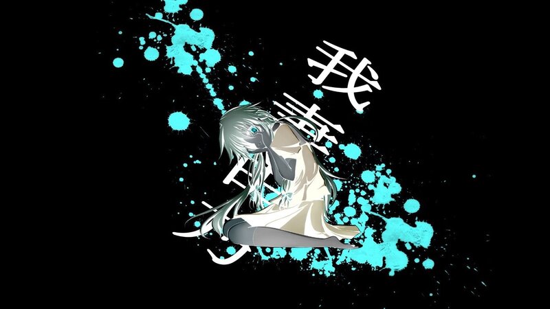 Anime Character with Blue Hair — Black, Dramatic, Digital Art, Splatter