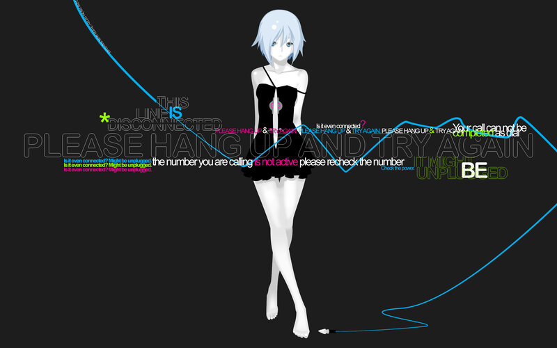 Anime Character with Blue Hair — Black, Dramatic, Digital Art, Text